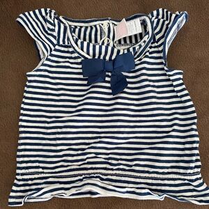 Janie and Jack Navy and White Striped Blouse with Bow